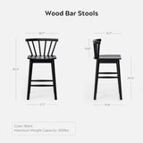 EYYTHUNG Wood Bar Stools Set of 3, 24" Barstool Farmhouse Counter Stools with Curved Back for Dining Room, Black EYYTHUNG