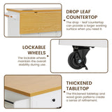 COCO DESIGN Rolling Kitchen Island Cart with Wheels, 54" Portable Trolley Island with Drop Leaf Countertop, Sliding Barn Door, Power Outlet, Spice Rack, Towel Rack and Drawers, Minimalist White COCO DESIGN