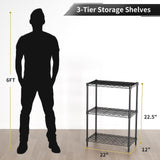 Golpart 3 Tier Adjustable Storage Shelves,Heavy Duty Metal Utility Shelf 450LBS Capacity,Wire Shelving Unit Organizer Rack for Home,Kitchen,Office,Bathroom,Pantry Room,12" D x 22" W x 22.5" H,Black Golpart