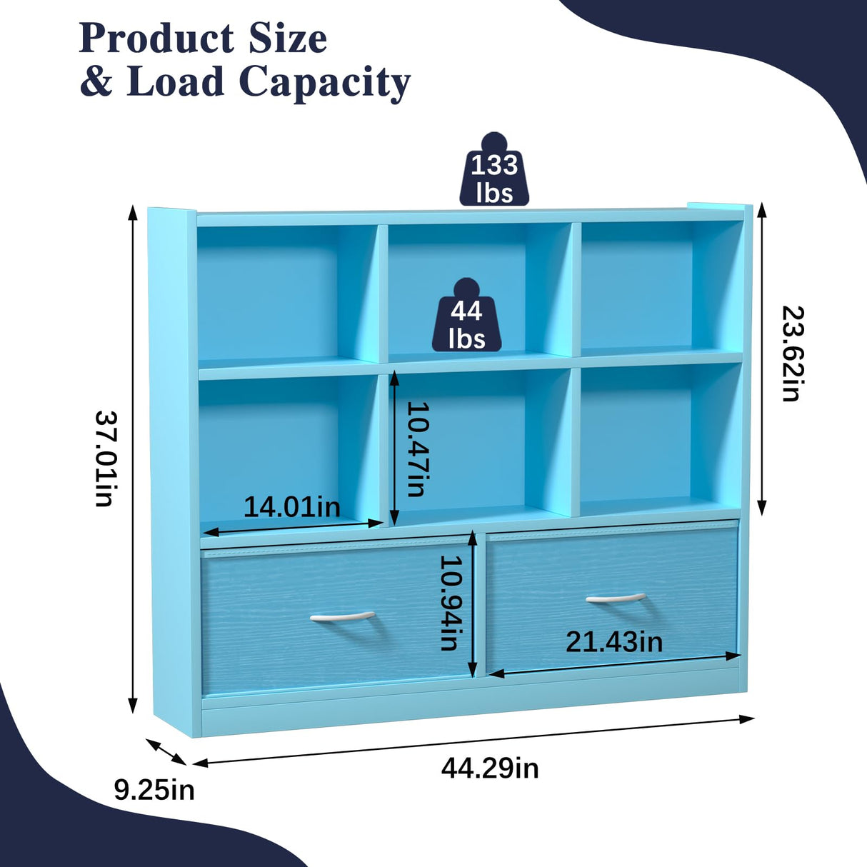 Adompacat Cube Bookshelf Storage Organizer Bookcase,8 Cube Open Mid-Centur Shelf,Freestanding Display Bookshelve, Modern Wide Kids Toy Shelf with Drawers for Bedroom Living Room Office,Blue Adompacat