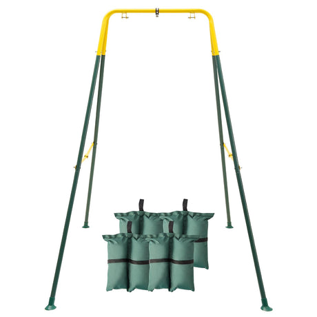 FUNLIO Foldable Swing Stand for Kids with 4 Sandbags, Heavy Duty Metal A-Frame Indoor/Outdoor for Backyard, Suitable Most Toddler/Baby Jumper/Hammock Chair - Green FUNLIO