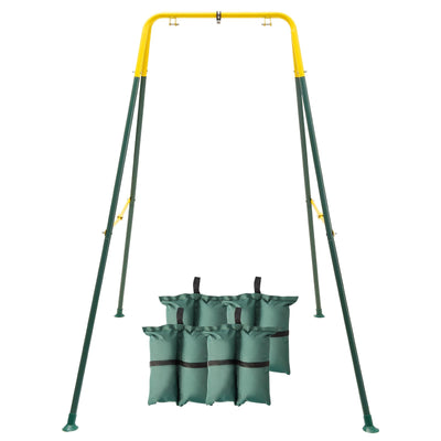 FUNLIO Foldable Swing Stand for Kids with 4 Sandbags, Heavy Duty Metal A-Frame Indoor/Outdoor for Backyard, Suitable Most Toddler/Baby Jumper/Hammock Chair - Green