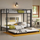 ASKVDL Twin Over Twin Metal Bunk Bed with Trundle,Convertible Twin Size Bunkbeds for Kids Teens Adults,Heavy Duty Metal Slats Bed Frame/Save Space,No Spring Box Required,Black ASKVDL