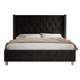 Jocisland Queen Bed Frame Upholstered Bed Wingback Headboard Velvet Tufted Diamond Button/No Box Spring Needed/Easy Assembly/Black Jocisland