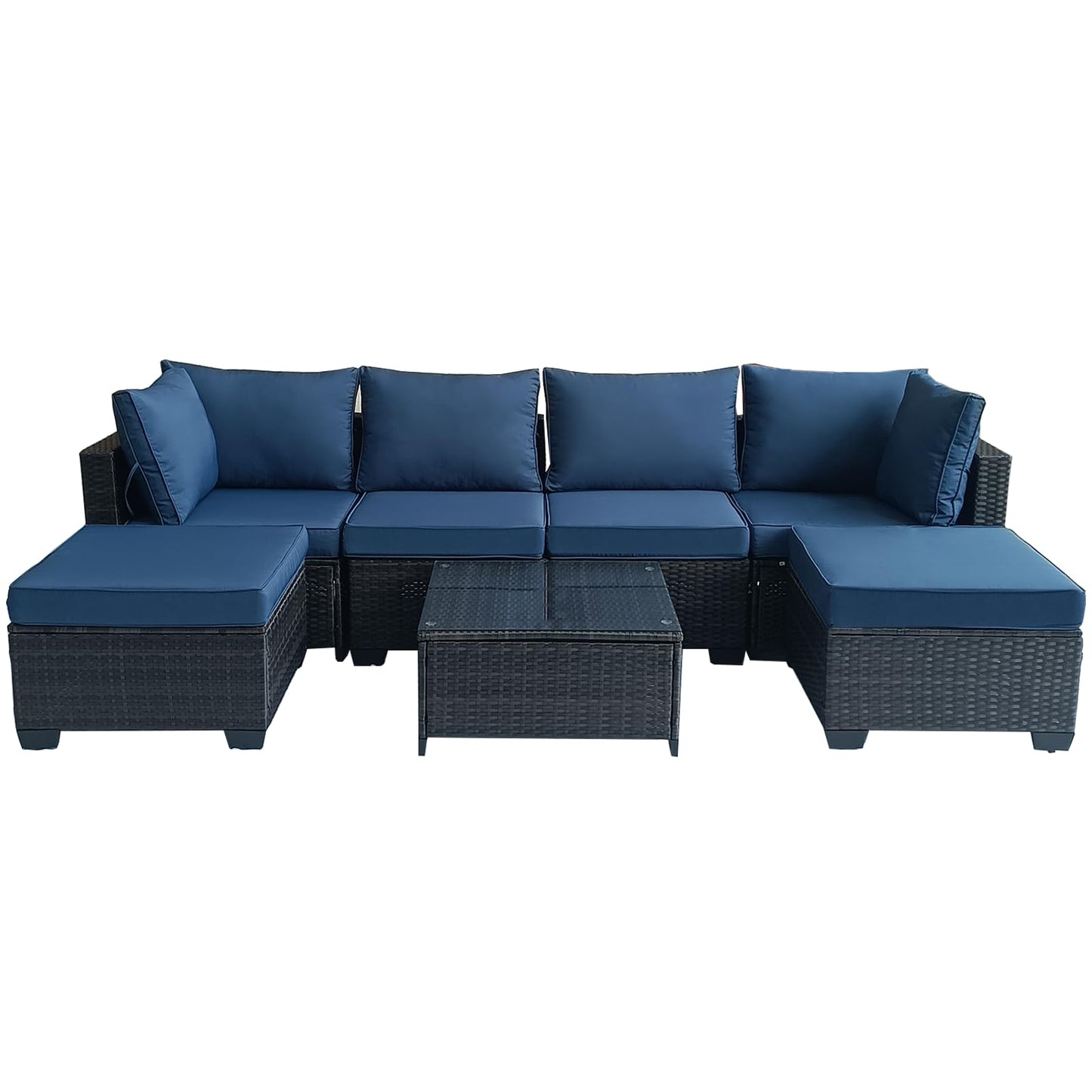 7-Piece Outdoor Furniture Patio Rattan Sectional Set with Wicker Conversation Sofas,Include Cushions, Coffee Table,Easy to Assemble,Perfect for Backyard, Porch, Garden, and Balcony (Brown-Dar - WoodArtSupply