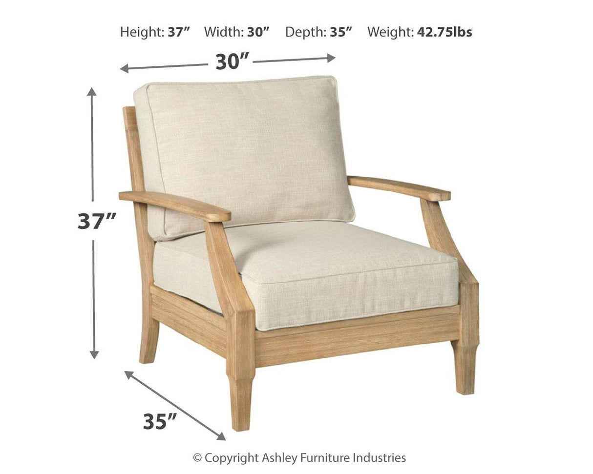Signature Design by Ashley Clare View Outdoor Eucalyptus Wood Single Cushioned Lounge Chair, Beige Signature Design by Ashley