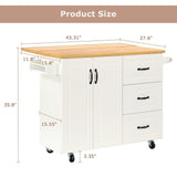 4 EVER WINNER Kitchen Island Cart on Wheels with Storage and Drop Leaf, 43" Rolling Kitchen Cart with Spice Rack & Towel Rack & 3 Drawers, White 4 EVER WINNER