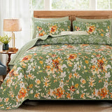 Dobuyly Green Floral Quilt Set King Size, Botanical Flowers Bedspreads Coverlet Set, 3 Pieces Soft Lightweight Microfiber Quilt Bedding Set for All Seasons 110"x90" Dobuyly