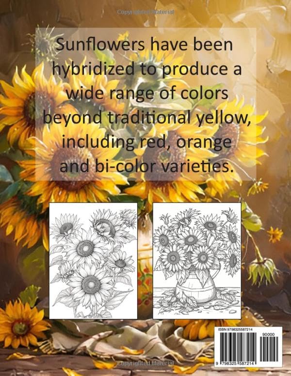 A Sunflower Coloring Book for Adults.: Relax and Unwind with Beautiful Sunflower Designs. 40 sunflower illustrations to color for women and teens alongside sunflower trivia. Majosta