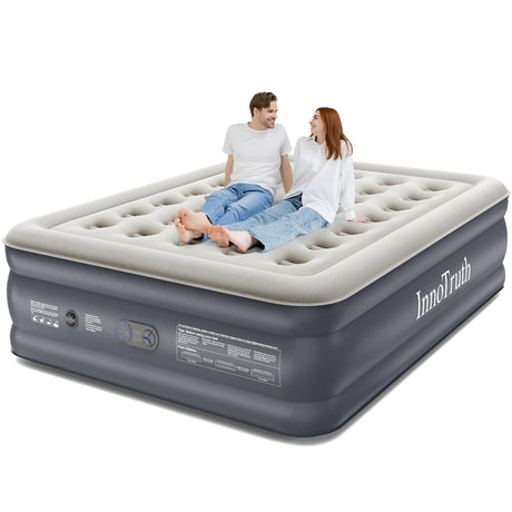 InnoTruth Queen Air Mattress with Built in Pump, 18" Raised Blow Up Colchones Inflables Airbed for Guests & Home, Inflatable Mattresses, Ideal for Home Use and Outdoor Camping, 600lb Weight Capacity InnoTruth