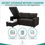 Naomi Home Jenny Tufted Sectional Sofa Sleeper with Storage Chaise, Pull-Out Couch with Storage, Sectional Sofa Bed, L-Shaped Reversible Sleeper Sofa with Storage, Dark Brown, Velvet Naomi Home