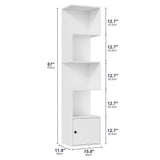 Furnify 5 Tier Bookshelf, 67" Tall S Shaped Bookcase with Door, Modern Open Book Shelf Standing Unit, Room Divider, Freestanding Wood Display Shelf for Living Room, Office, White Furnify