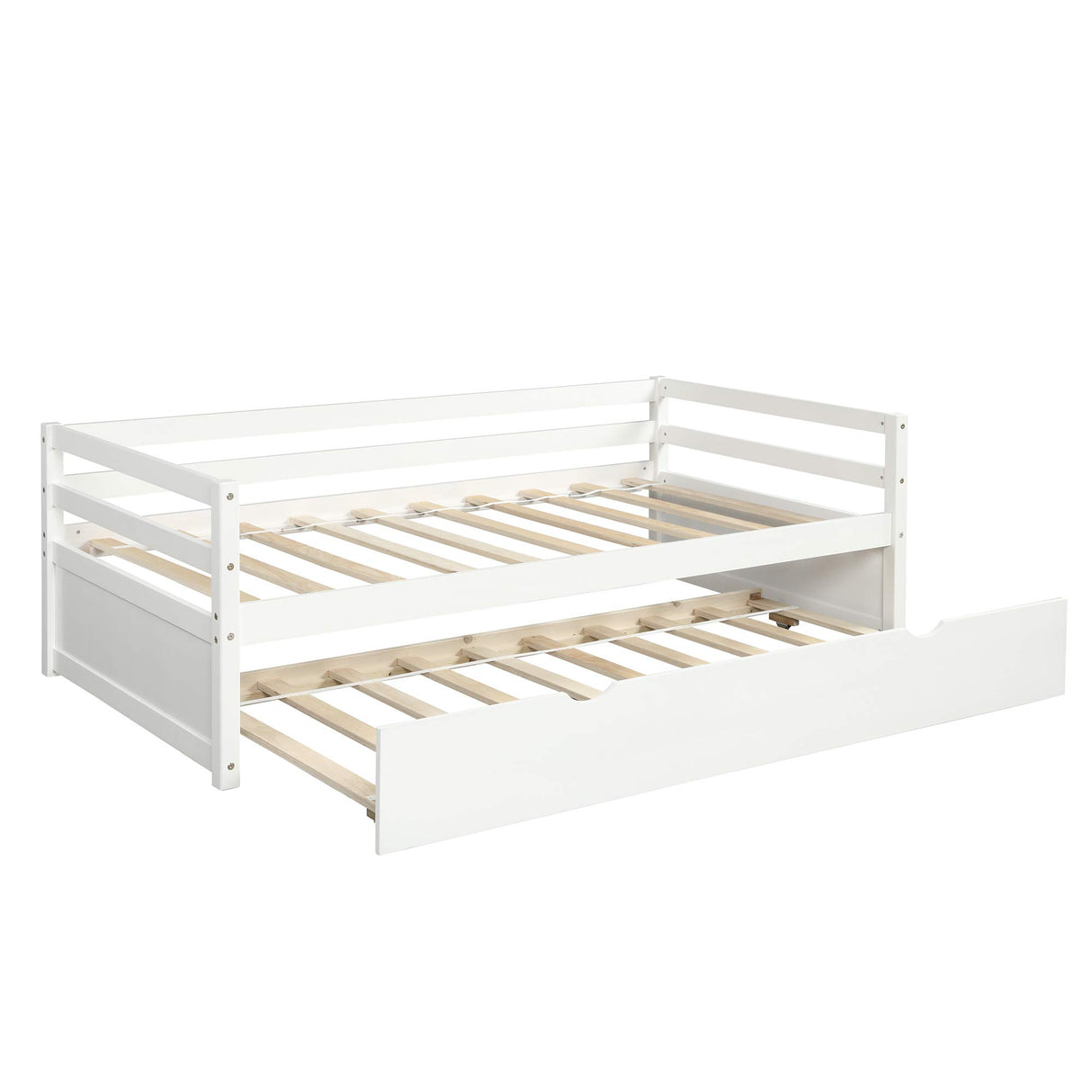 Merax Twin Daybed with Trundle, Solid Wood Captains Bed Twin Size Sofa Bed Frame (White) Merax