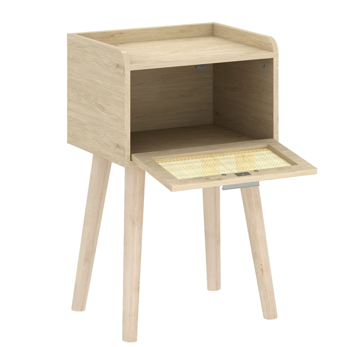 LAATOOREE Nightstand Set of 2, Small Bedside Table, End Table with Rattan Door, Boho Side Table with Solid Wood Legs for Bedroom Living Room Small Space LAATOOREE