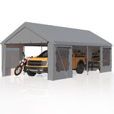 EROMMY 12' x 24' Heavy Duty Carport，Portable Garage with UV Protection & Steel Frame, Car Port with Removable Sidewalls, All-Season Car Canopy for Tractor, Truck, Boat, Outer Gray and Inner White EROMMY