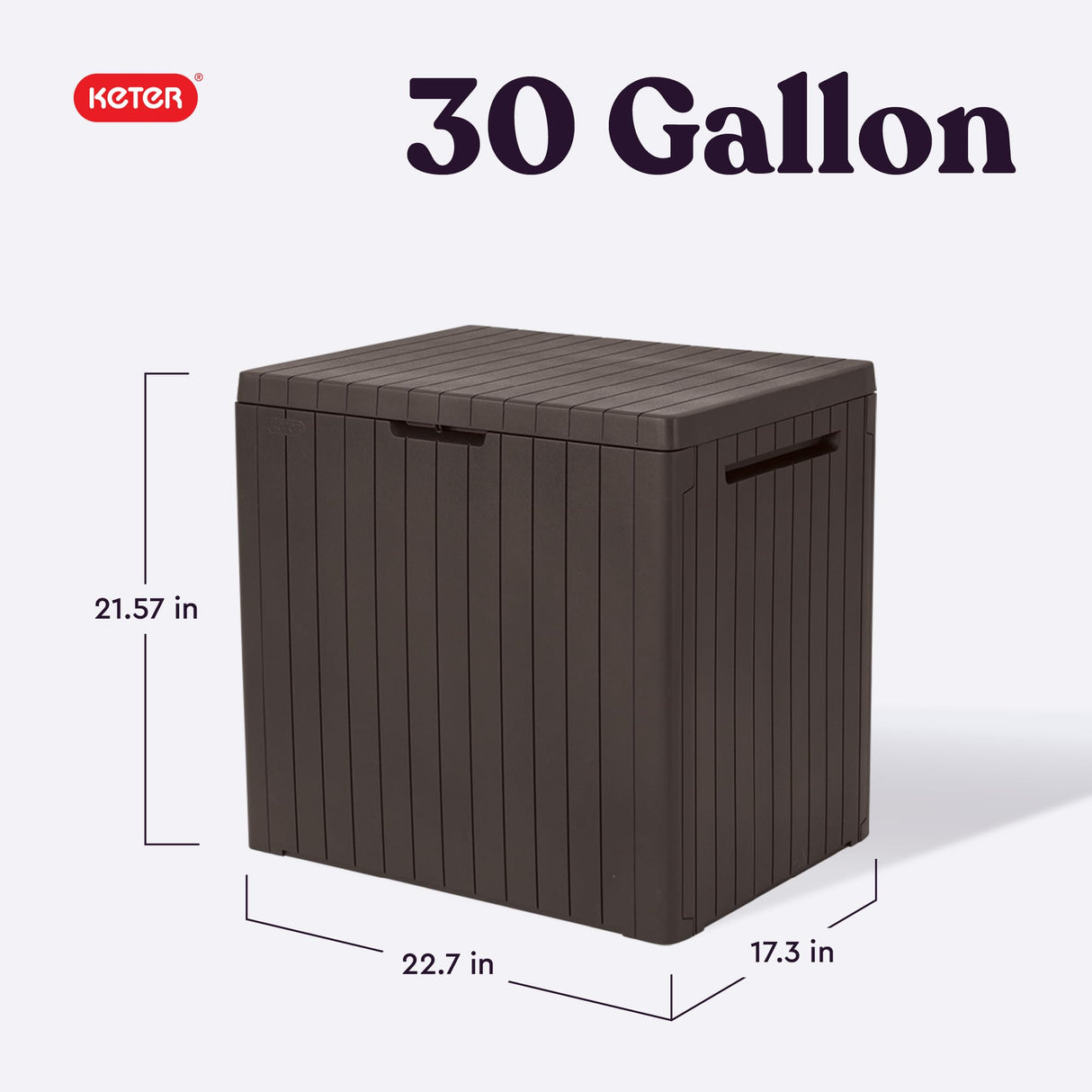 Keter City 30 Gallon Resin Outdoor Storage Box and Patio Furniture Side Table for Pool and Garden Accessories, Brown Keter