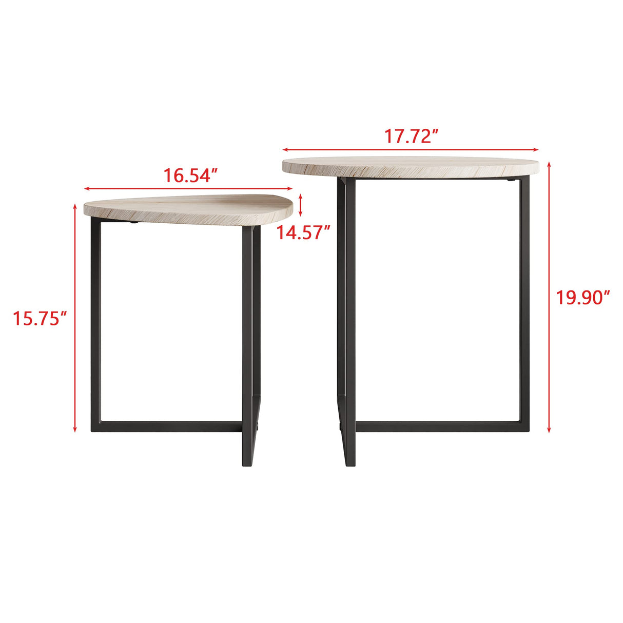 HOJINLINERO Round Coffee Table Set of 2 End Tables for Living Room,Black Small Coffee Table Living Room Table,Metal Frame & Wood Look,Sturdy and Easy Assembly,Stacking Side Tables Bedroom,White HOJINLINERO