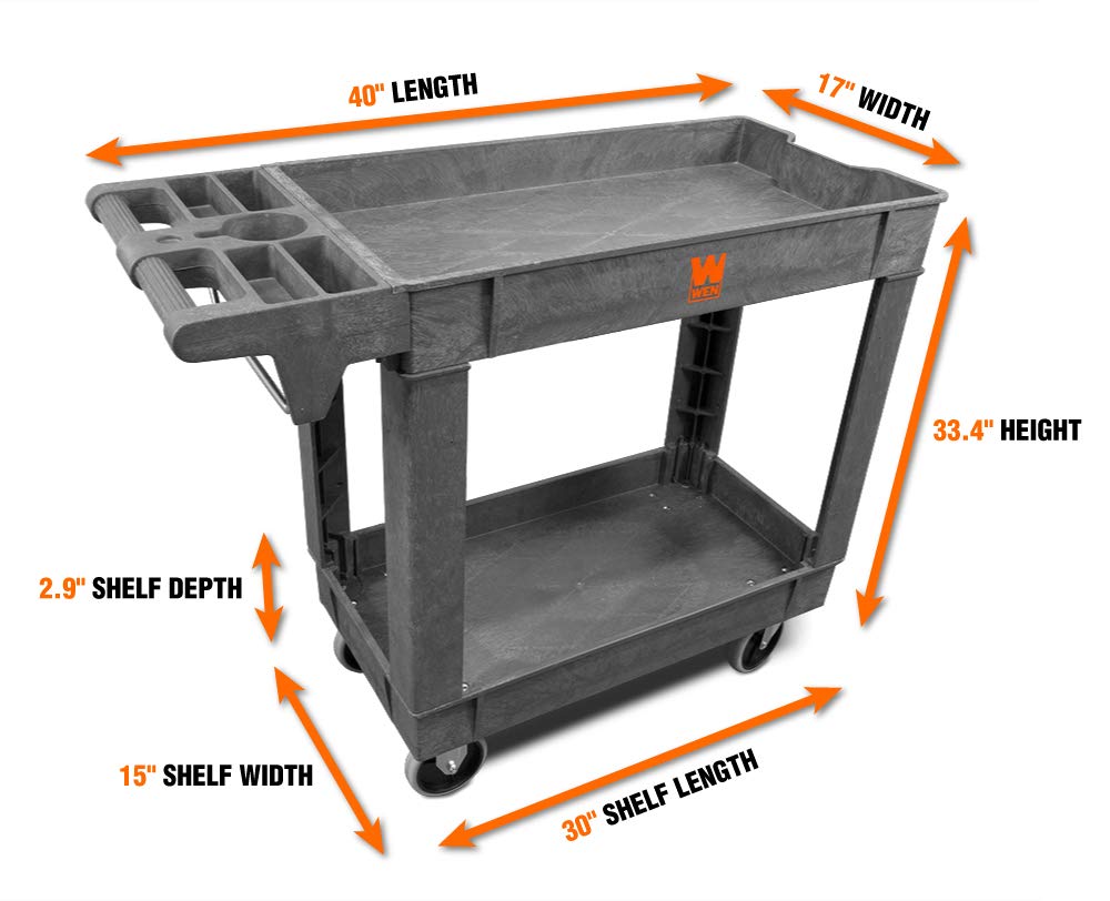 WEN 73009 500-Pound Capacity 40 by 17-Inch Two-Shelf Service Utility Cart - WoodArtSupply