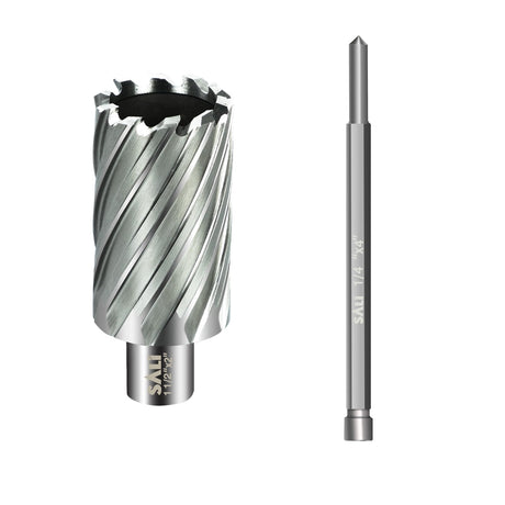 SALI Annular Cutter Diameter 1-1/2 Inch with Weldon Shank 3/4" (with 2 Flats) Cutting Depth 2" Mag Drill Bit for Magnetic Drill Press HSS Fully Ground Drill with One 1/4"*4" Pilot Pin SALI