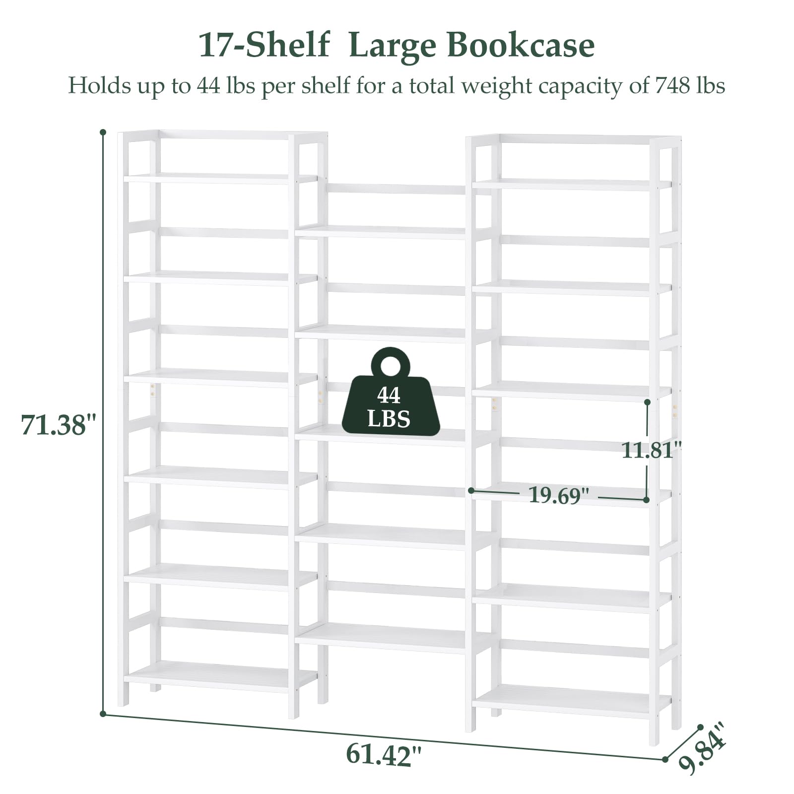 Homykic 6ft Tall Triple Wide Bamboo Bookshelf with 17 Open Shelves - Stylish Storage Solution for Home and Office - WoodArtSupply