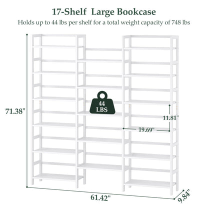 Homykic 6ft Tall Triple Wide Bamboo Bookshelf with 17 Open Shelves - Stylish Storage Solution for Home and Office - WoodArtSupply