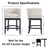 RIVOVA Farmhouse Bar Stools Set of 2-26" Counter Height Linen Upholstered Barstools with Barrel Back & Footrest, Sturdy Black Wood Frame Kitchen Island Stools for Indoor/Outdoor/Club, Beige RIVOVA