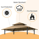 Grill Gazebo Replacement Canopy Roof - Figfeu 5x8 Double Tiered Outdoor BBQ Gazebo Canopy Top Cover Grill Shelter Cover Only Fit for Model L-GG001PST-F (Khaki) Figfeu