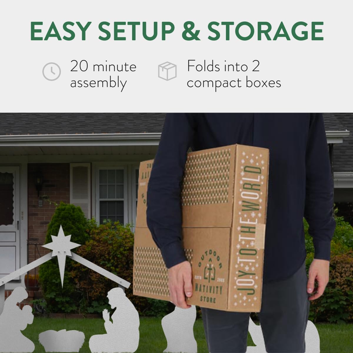 Outdoor Nativity Store Complete Nativity Scene - 12 Weatherproof Nativity Set Figures for Outdoor Christmas Decoration - Easy to Assemble & Store - Standard, White Outdoor Nativity Store