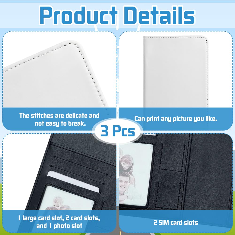 ZUYYON 3 Pcs Sublimation Passport Holder Cover Blanks PU Leather Heat Transfer DIY Travel Passport Holder Wallet Cover Blank Passport Wallet for Passport Business Cards Credit Cards(Black, White)