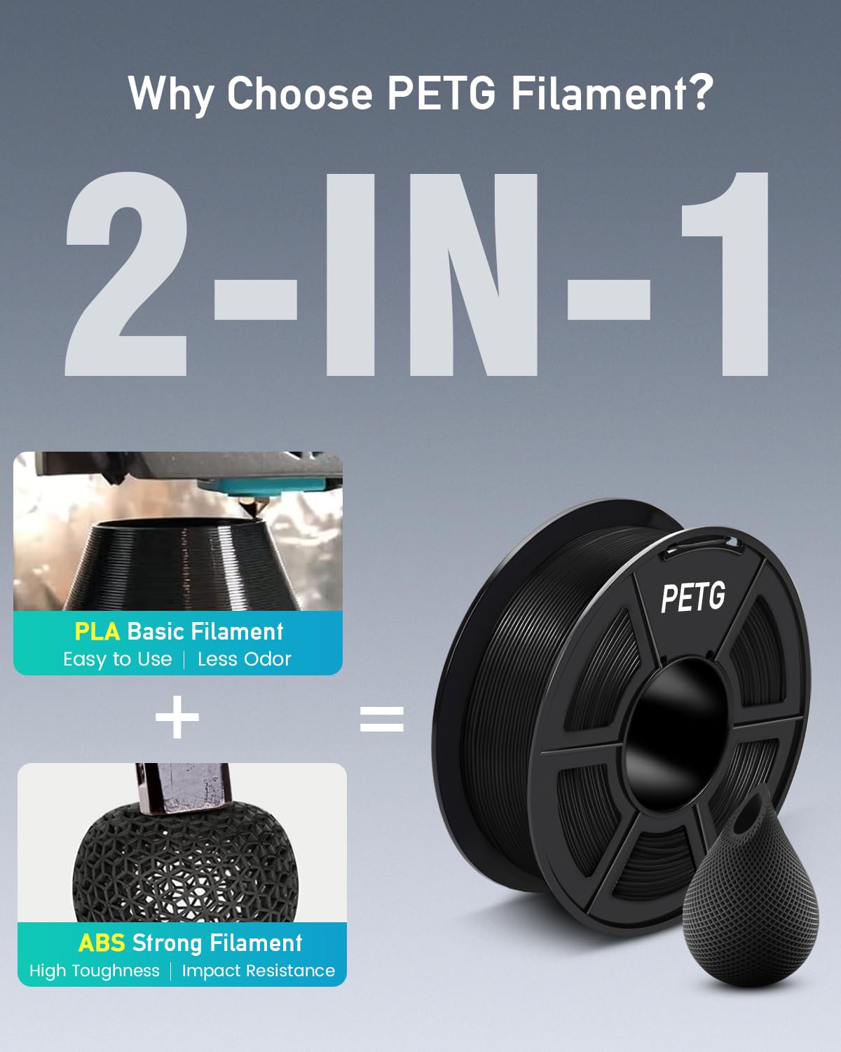 SUNLU PETG Filament 1.75mm Bundle, Less Stringing and Good Layer Adhesion 3D Printer Filament, Individually Vacuum Packed, 2kg in Total, 1kg per Spool, PETG 2 Pack, Black+White SUNLU