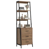 BOTLOG Industrial Ladder Bookshelf with 3 Fabric Storage Drawers, 4-Tier Bookcase, Display Standing Shelf Unit Storage Organizer for Living Room, Entryway, Office, Rustic Brown BOTLOG