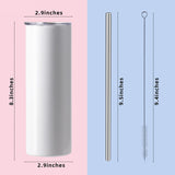 MURRICON Sublimation Tumblers 20 oz Skinny Straight,Stainless Steel Sublimation Blanks Skinny Tumbler,Double Wall Vacuum Insulated Sublimation Tumblers,with lid and straw,10 Pack MURRICON