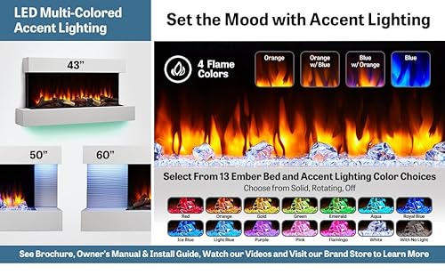 SimpliFire Format 36-Inch Wall Mount Electric Fireplace with 50-Inch Floating Mantel (SF-FORMAT36-SF-FM50-WH) SIMPLIFIRE