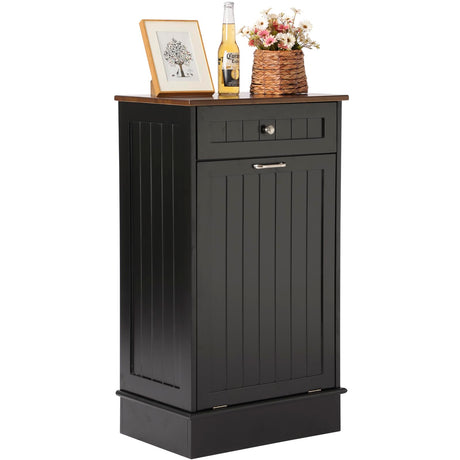 LOUVIXA Tilt Out Trash Bin Cabinet Dog Proof Trash Can Holder Kitchen Island Without Garbage Bin or Tilt Out Laundry Hamper, Black LOUVIXA