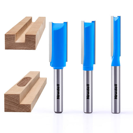 1/4 Straight Router bit Set, Newdeli Double Flute Straight Bit Set in Carbide Tipped, Woodwork Carbide Wood Milling Cutter Woodworking Tools Newdeli