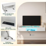 Floating TV Stand Shelf for TVs up to 80 Inch, Floating TV Cabinet with LED Light, Modern Wall Mounted Media Console Shelf with Power Outlets, Entertainment Center for Under TV Storage, White Msutree