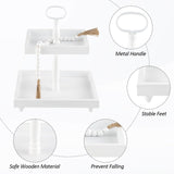 Rustic Wooden 2 Tiered Tray with Bead Garland, SYNCVIBE Square Farmhouse Style Decorative Trays Stand, Wood Serving Tray for Coffee Food Fruits Cupcakes, Home Decor Holiday Housewarming Gifts SYNCVIBE