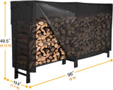 GASPRO 8FT Firewood Rack Outdoor with Cover, Adds Sturdy Middle Upright, Heavy Duty Steel Log Rack Wood Holder, Easy to Assemble GASPRO