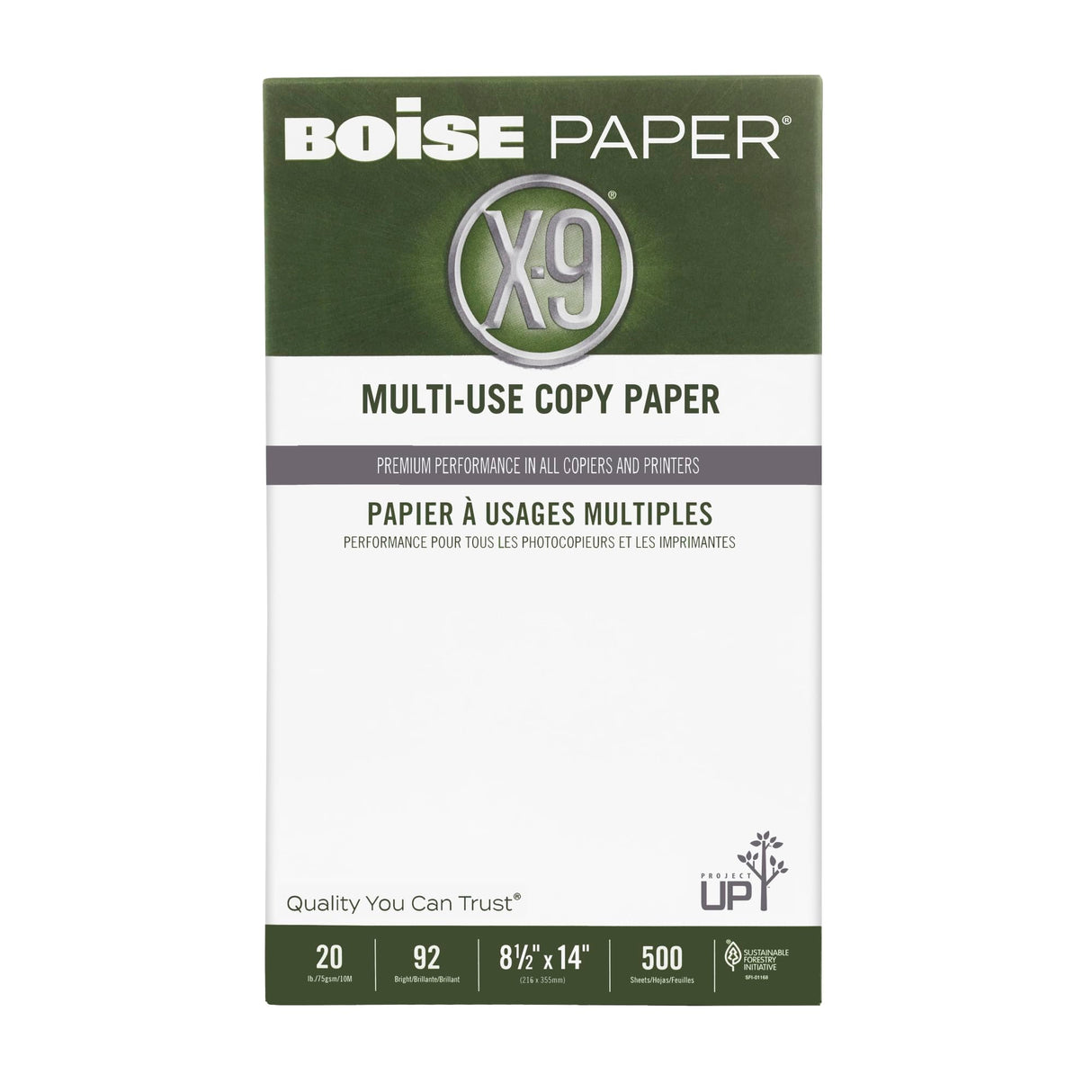 Boise® X-9® Multi-Use Printer & Copy Paper, 10 Reams, White, Legal (8.5" x 14"), 5000 Sheets Per Case, 20 Lb, 92 Brightn Boise