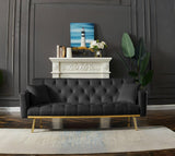 73" Modern Velvet Sofa Bed Futon,Convertible Sleeper Sofa Couch with 3 Angle Adjustable Backrest, Modern Loveseat with 4 Golden Metal Legs for Living Room and Bedroom (Black) oaaktu