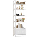 Furologee White 6 Tier Bookshelf with Drawers, Tall 71" Bookcase with Shelves, Modern Wood and Metal Bookshelves Storage Organizer, Display Free Standing Shelf Unit for Bedroom, Living Room, Office Furologee