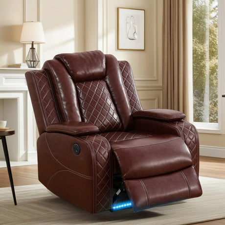 Trygoal Oversized Recliner Chair, Multifunction Power Leather Recliners with Home Theater Seating, Oversized Single Electric Recliner Furniture for Living Room Apartment Home Theater, Red Trygoal