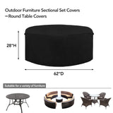 Easy-Going 600D Heavy Duty Round Patio Furniture Cover, Outdoor Table and Chair Set Cover, Waterproof Outdoor Sectional Furniture Set Cover (62" DIAx 28" H, Black) Easy-Going