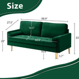 RXRRXY 67" Modern Velvet Loveseat Sofa Couch, Mid-Century Tufted Upholstered Small Love Seat Couch with 2 Pillows & 4 Golden Legs, 2-Seats Couches for Compact Space, Living Room, Apartment (Emerald) RXRRXY