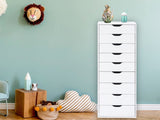 Naomi Home 9 Drawer Dresser for Bedroom, Stylish Tall Makeup Dressers, Storage Shelves, Small Dresser for Closet with 200 lbs Capacity - White Naomi Home