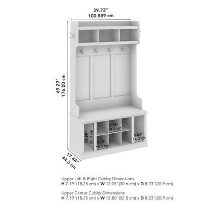 Bush Furniture Woodland 40W Hall Tree and Shoe Storage Bench with Shelves in White Washed Maple | Foyer, Mudroom, Entryway Organizer - WoodArtSupply