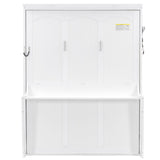 SOFTSEA Queen Size Murphy Bed with Desk, Hideaway Wall Bed with LED Lights and USB Charging Station, Folding Bed Frame for Small Space, Guest Room, Bedroom, Office, White SOFTSEA