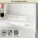 Ieejdn Makeup Vanity Desk with Mirror and Lights, Vanity Desk with 8 Drawers & Storage Shelves, Vanity Table with Power Outlet, 3 Color Modes & Adjustable Brightness Dressing Table, Bedroom,White Ieejdn