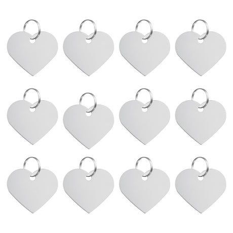 PATIKIL Aluminum Stamping Blanks 1.3 x 1.5 Inch, 12Pcs Heart Shape Metal Engraving Blank Discs Sublimation ID Name Tags Dog Tag with Key Rings for DIY Craft Engraving, Silver Tone PATIKIL