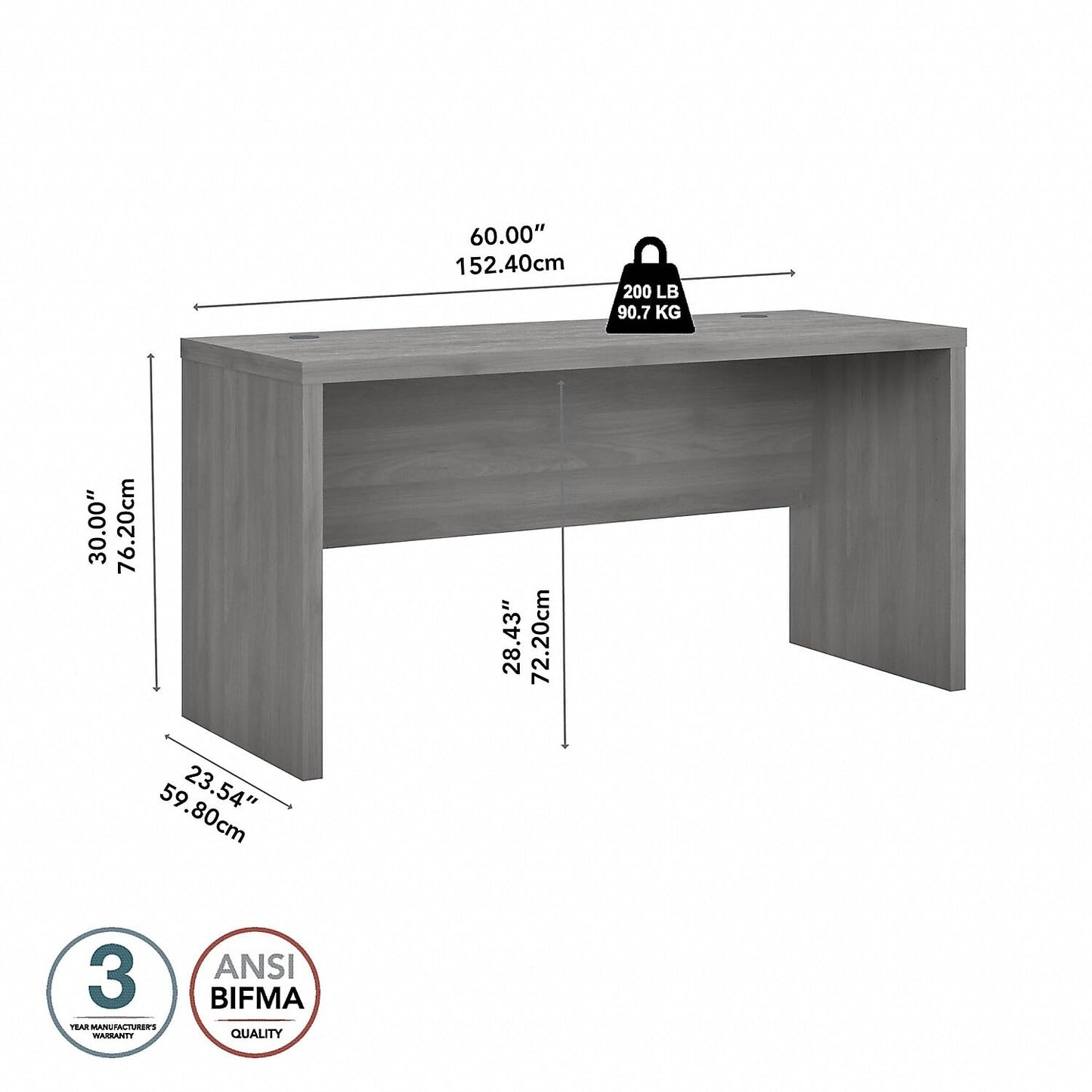 Office by kathy ireland Echo 60-inch W Credenza Desk, Modern Gray (KI60406-03) - WoodArtSupply